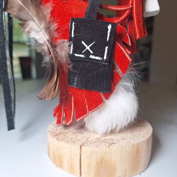 Kachina Doll Kokopelli Freda Charly 125707 Vintage Native Art Feather Fur Music - Picture 8 of 12